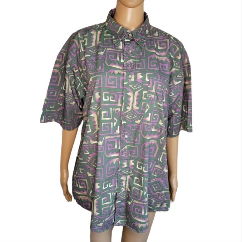 Architect 90's inspired Purple and dusty green Geometric Print Button Down Shirt